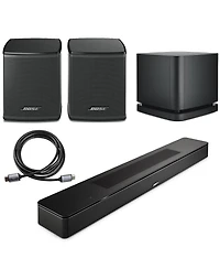 Bose Smart Soundbar, Black, Bundle with 2x Wireless Surround Speakers, Bass Module 500, 6' Hdmi 2.0 Cable