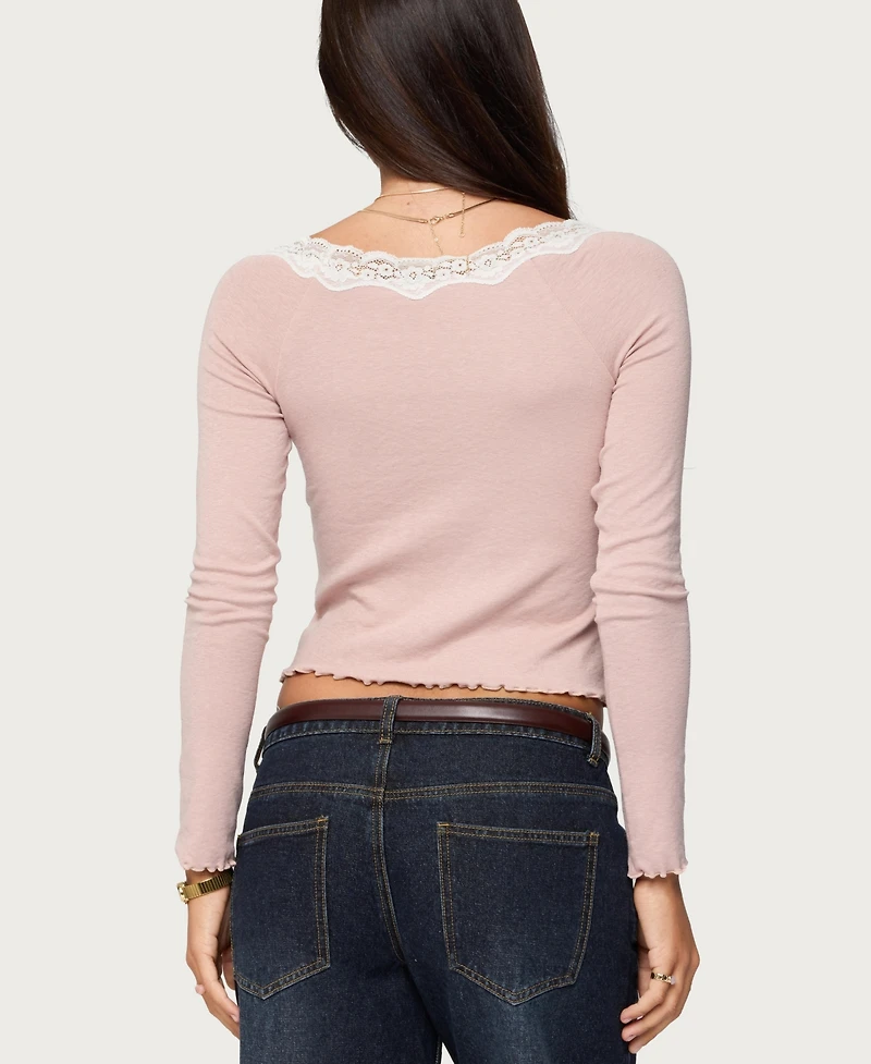 Edikted Women's Emmery Lacey Boat Neck Top