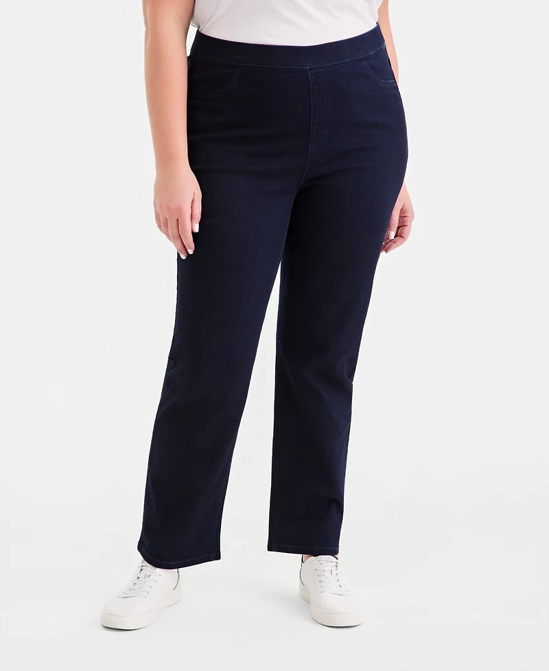 Style & Co Plus Mid-Rise Pull On Straight-Leg Jeans, Macy's Exclusive