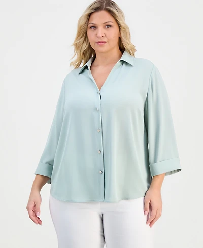 Anne Klein Essentials Plus Collared Button-Front Shirt