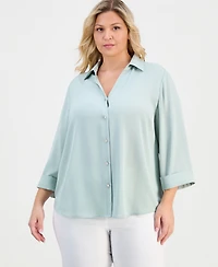 Anne Klein Essentials Plus Collared Button-Front Shirt