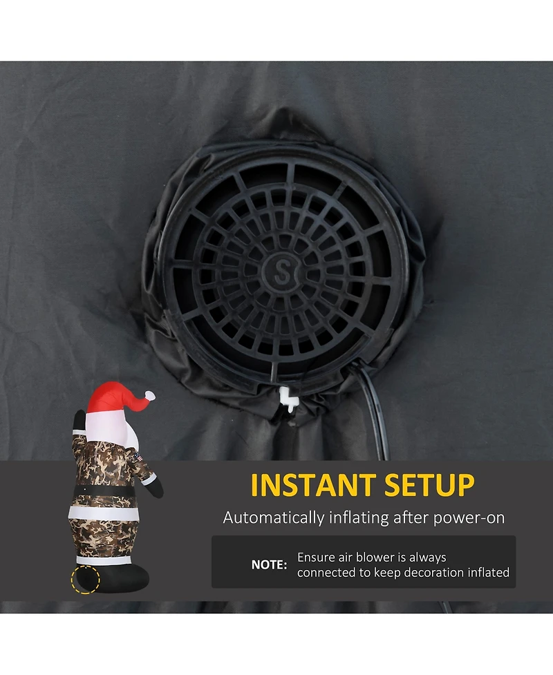 Homcom 8ft Lighted Military Camo Santa Claus Inflatable Yard Decor