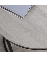 Round Nesting Coffee Table Set of 2 Stacking Accent Tables Living Room, Grey