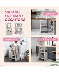 Qaba Toddler Tower with Adjustable Height, Toddler Kitchen Stool Helper with Anti-slip Mat, Step Stool for Kitchen, Bathroom