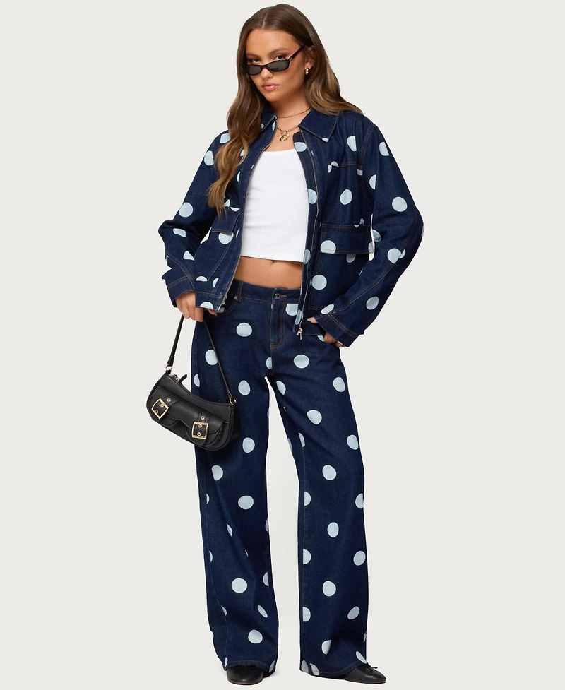 Edikted Women's Leyah Polka Dot Oversized Denim Jacket