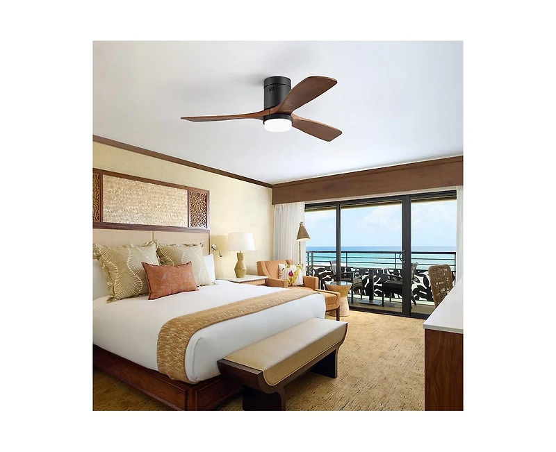 52-inch Modern Black 3-Blade Light Ceiling Fan with Remote Control and Supporting Mobile Device Connection