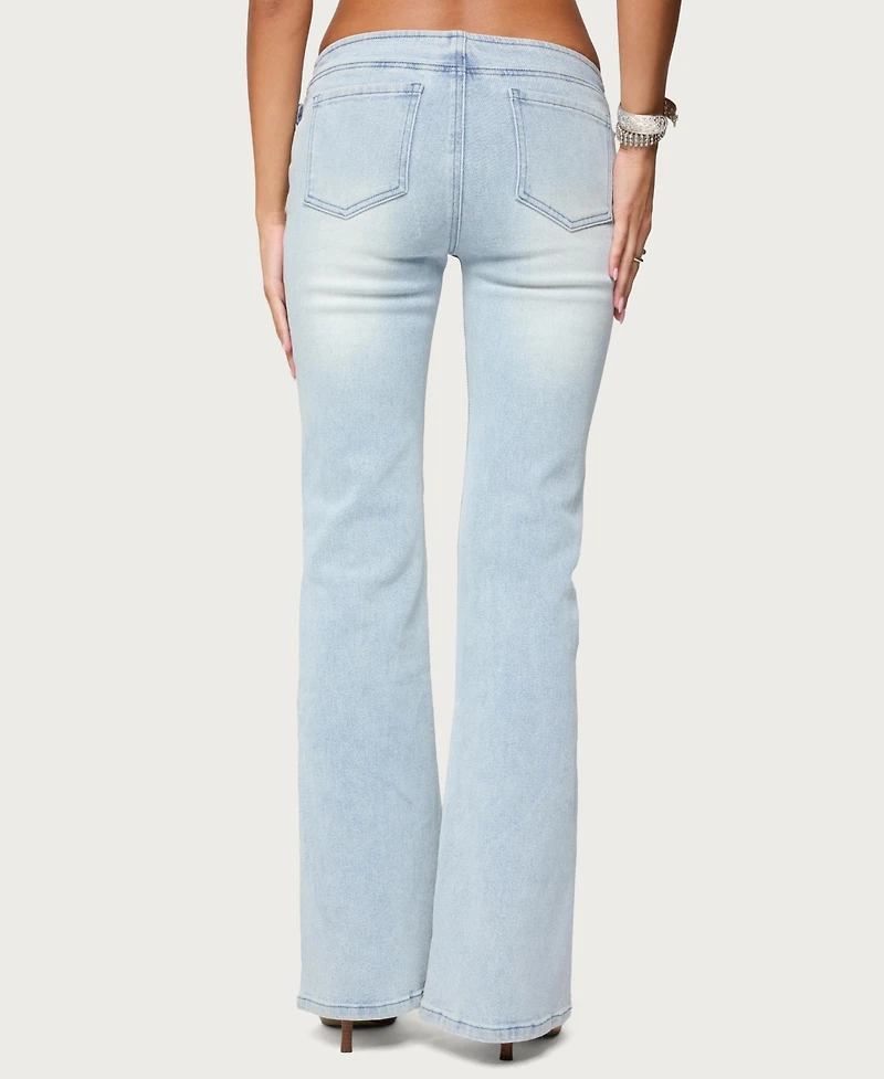 Edikted Women's Kenza Belted Low Rise Flared Jeans