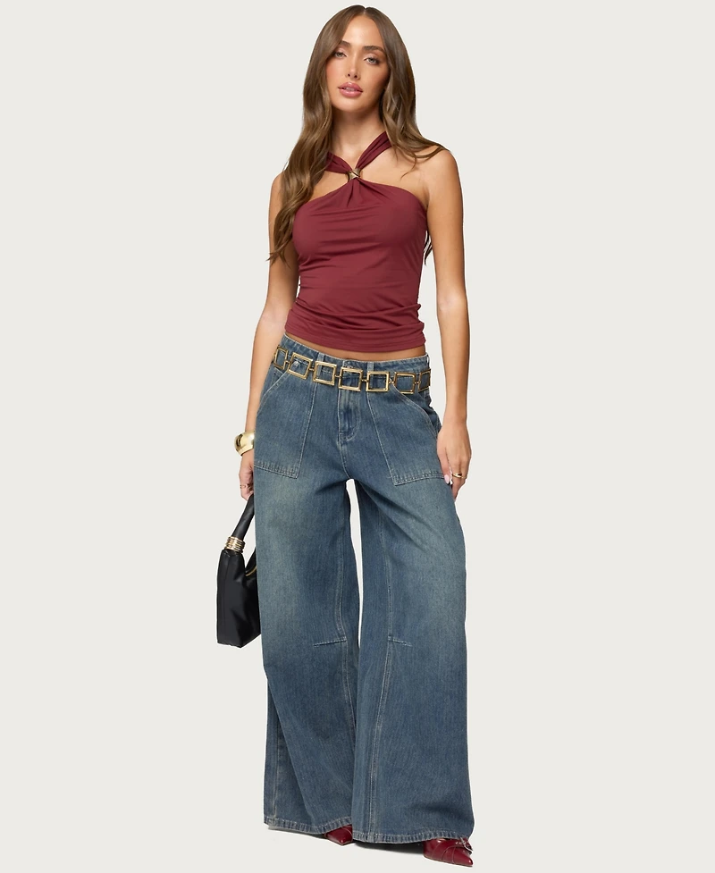 Edikted Women's Jaycee Low Rise Baggy Carpenter Jeans