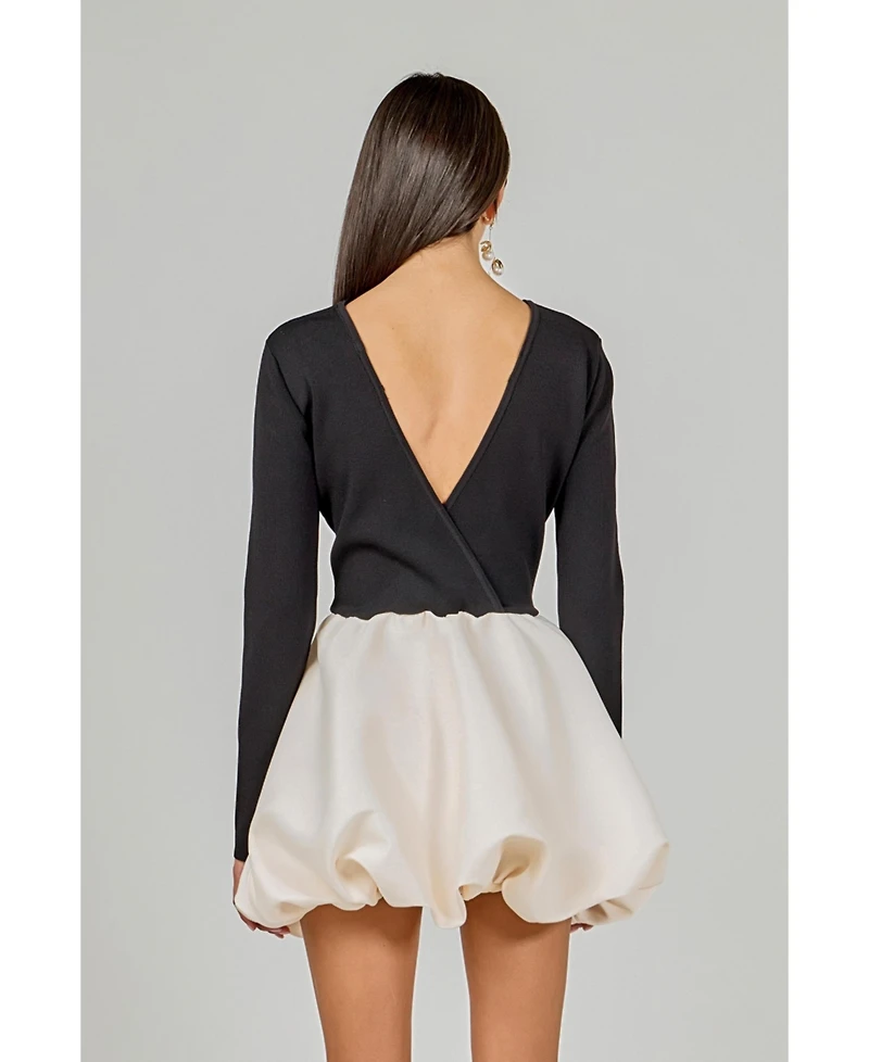 endless rose Women's Long Sleeve Open Back Knit Mini Dress