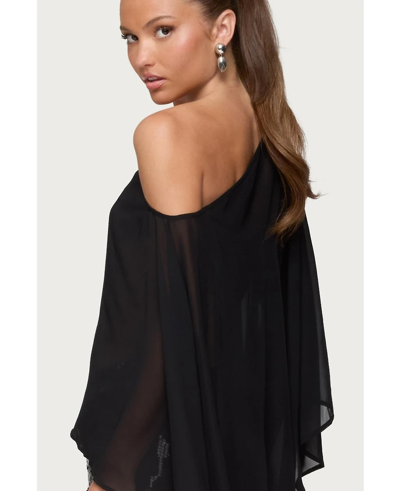 Edikted Women's Sheer Chiffon Asymmetric Poncho