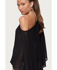 Edikted Women's Sheer Chiffon Asymmetric Poncho