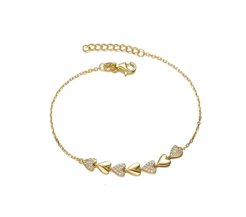 Genevive Gold-Plated Heart Jewelry Set with Sparkling Cz – Elegant Bracelet & Drop Earrings