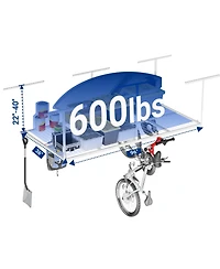 Fleximounts OHK38-e 36″ W × 96″ D Adjustable-Height Overhead Garage Storage Rack with 8 Hooks (White)