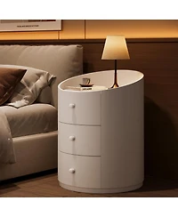 Tribesigns White Round Nightstand, Wood Bed Side Table with 3 Drawers, Fully Assembled