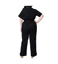 Unique Vintage Plus Denim Belted Jumpsuit