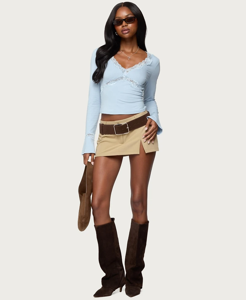 Edikted Women's Mathilda Lacey Bell Sleeve Top