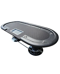 Flynama 96Inch Oval Poker Table with Waterproof Felt and Nine Cup Holders Professional Texas Holdem Table with Dealer Chip Tray and Padded Armrests