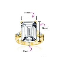 Bling Jewelry Art Deco 10CT Solitaire Emerald-Cut Cz Cubic Zirconia Promise Ring Baguette Accents Gold Plated Silver