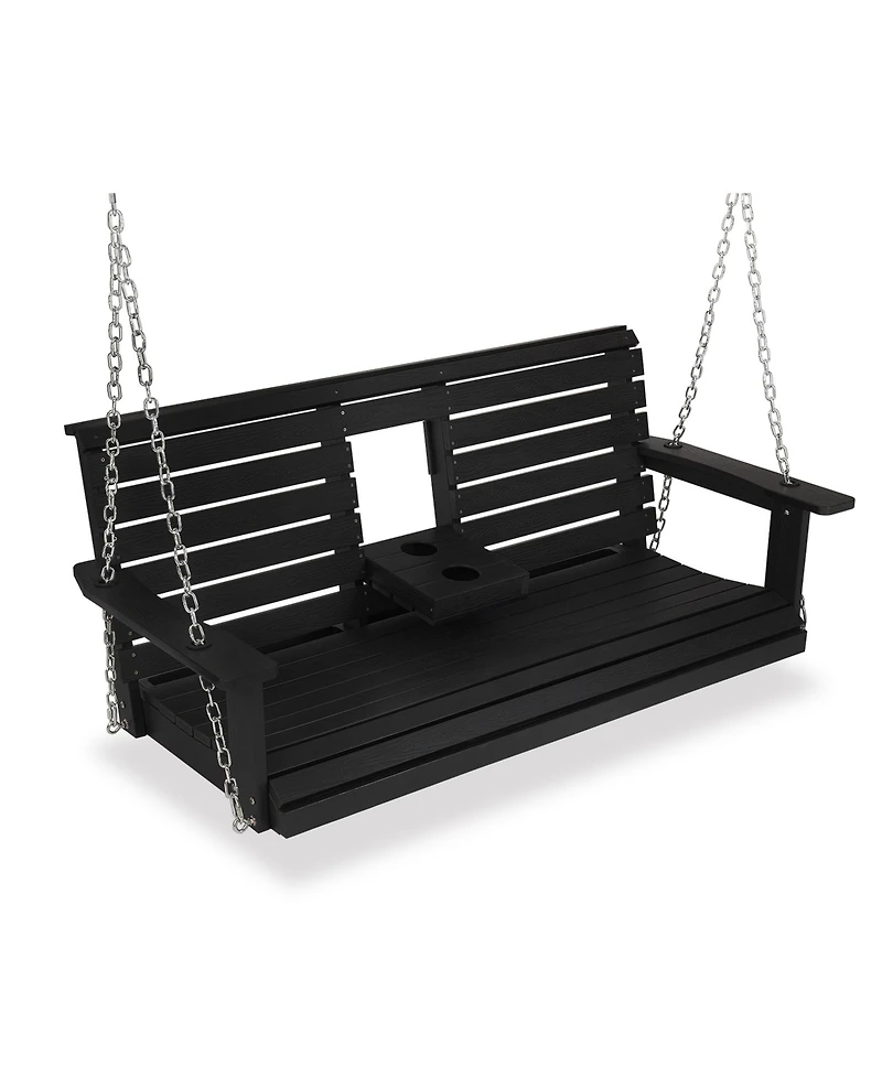 Mega Casa Poly Lumber 3-Seat Porch Swing, Hips 5-Feet Bench Swing with Foldable Cup Holders,18/8 Stainless Steel Hardware, High Backrest and Deep Cont