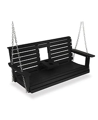 Mega Casa Poly Lumber 3-Seat Porch Swing, Hips 5-Feet Bench Swing with Foldable Cup Holders,18/8 Stainless Steel Hardware, High Backrest and Deep Cont