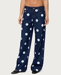 Edikted Women's Leyah Polka Dot Low Rise Baggy Jeans