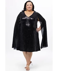 Celebrations by Sydney's Closet Women's Sequin V-Neck Cape Sleeve Party Dress