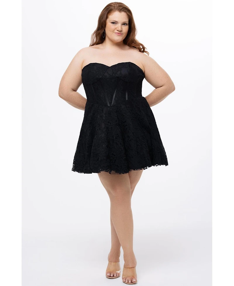 Celebrations by Sydney's Closet Women's Strapless Lace Bustier Party Dress