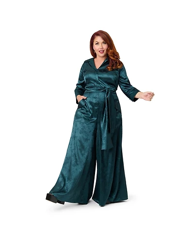 Unique Vintage Plus Size 1970s Satin Flare Jumpsuit