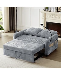 Maison Boucle 53.9" Chenille Pull-Out Sleeper Sofa with Adjustable Backrest, Usb Ports, Cup Holders & Side Storage