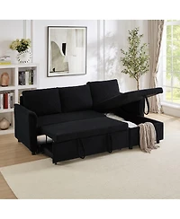 Maison Boucle 77.25" L-Shaped Corduroy Pull Out Sofa Bed with Chaise Storage, Tufted Modular Sleeper Couch Loveseat Adjustable Back