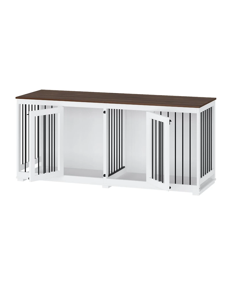 71 Inch Dog Crate Furniture, Heavy-Duty Wooden Dog Kennel with Trays and Divider for Large Medium Dogs