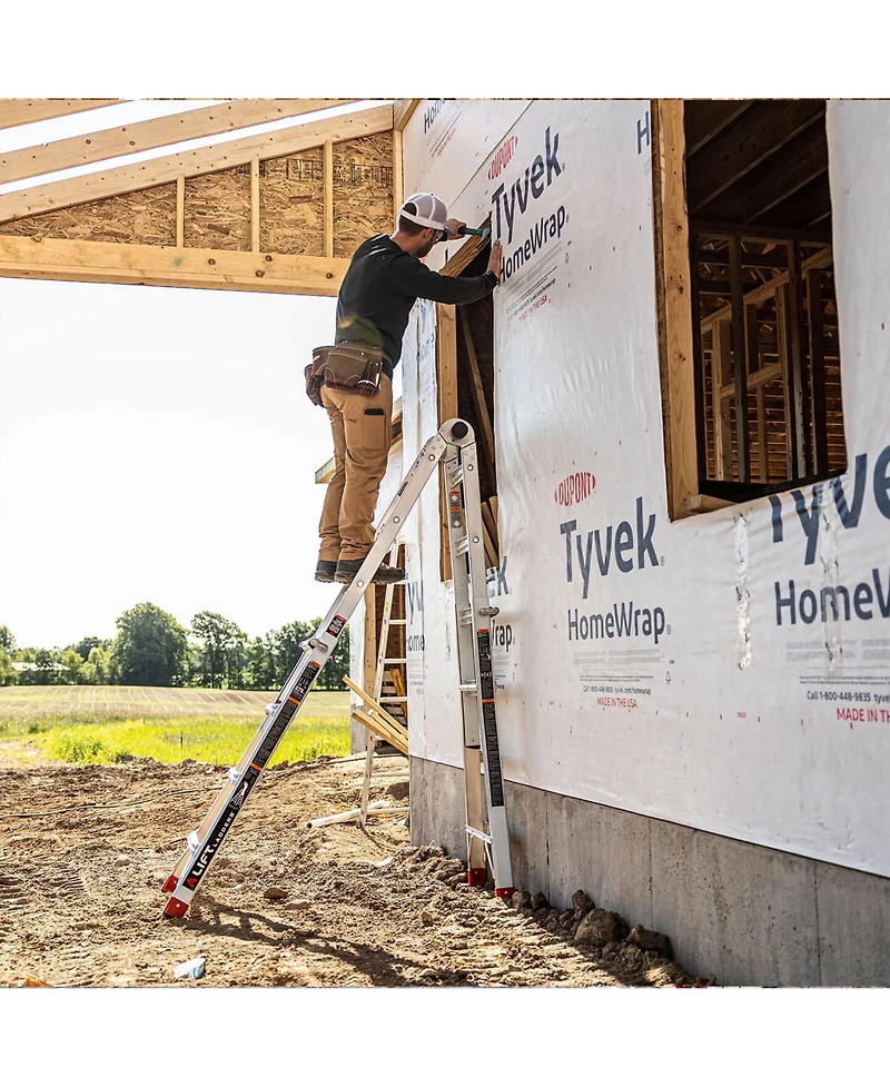 Lift Ladders 18 Foot Reach 5 in 1 Multi Position Aluminum Step Ladder, Silver