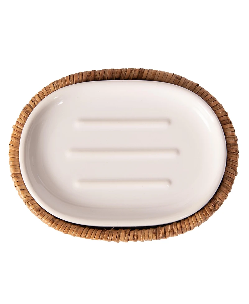 Artifacts Rattan Oval Soap Dish with Ceramic Insert