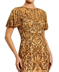 Mac Duggal Women's Embellished High Neck Flutter Sleeve Gown