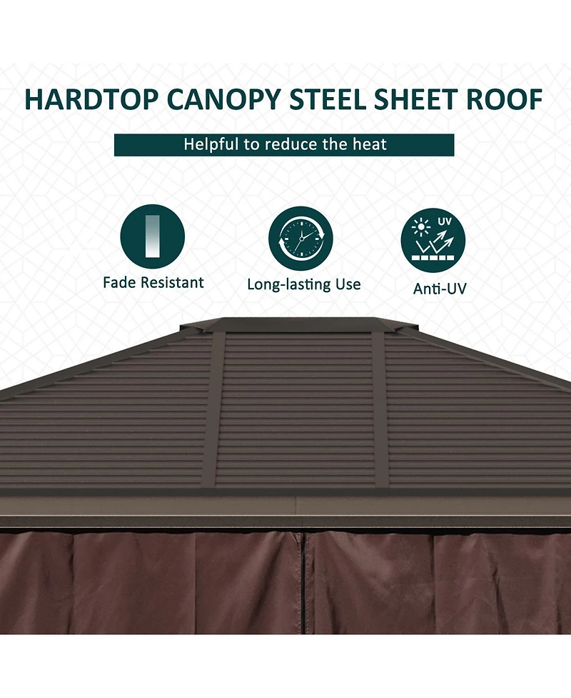 Outsunny 10' x12' Hardtop Gazebo with Aluminum Frame, Permanent Metal Roof Gazebo Canopy with 2 Hooks, Curtains and Netting for Garden, Patio, Backyar