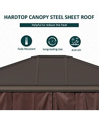 Outsunny 10' x12' Hardtop Gazebo with Aluminum Frame, Permanent Metal Roof Gazebo Canopy with 2 Hooks, Curtains and Netting for Garden, Patio, Backyar