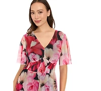 London Times Women's V-Neck Smocked Flutter-Sleeve Maxi Dress