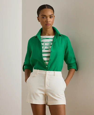 Lauren Ralph Petite Roll Tab-Sleeve Relaxed Fit Shirt