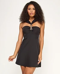 Seni & Cade Juniors' Gold-Tone Hardware Halter Neck Short Dress