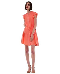 julia jordan Women's High-Neck Tie-Wast Tiered Shirtdress