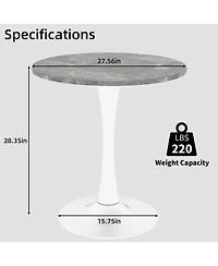 Streamdale Furniture 27.6" White Mid-Century Modern Dining Table with Round Marble Top
