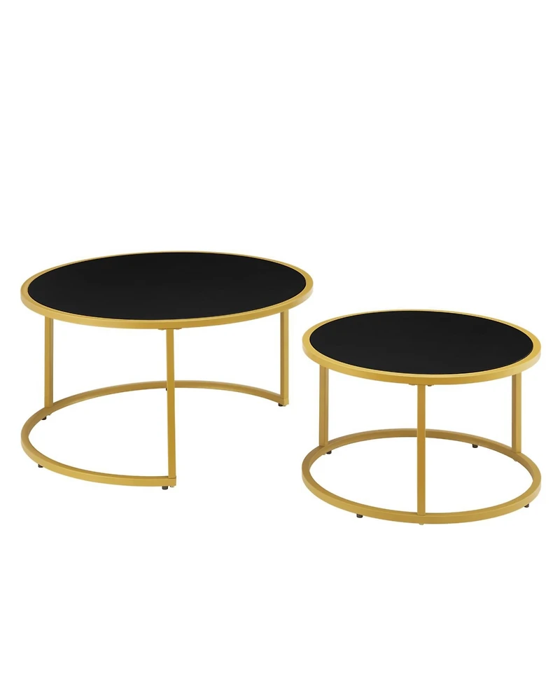 Streamdale Furniture Modern Faux Leather Nesting Coffee Table Set with Golden Base