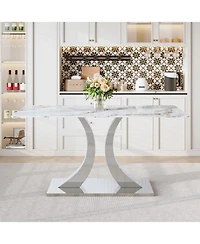 Streamdale Furniture Streamdale Transformable Stainless Steel Dining Table - White Glass Top, 63"x35