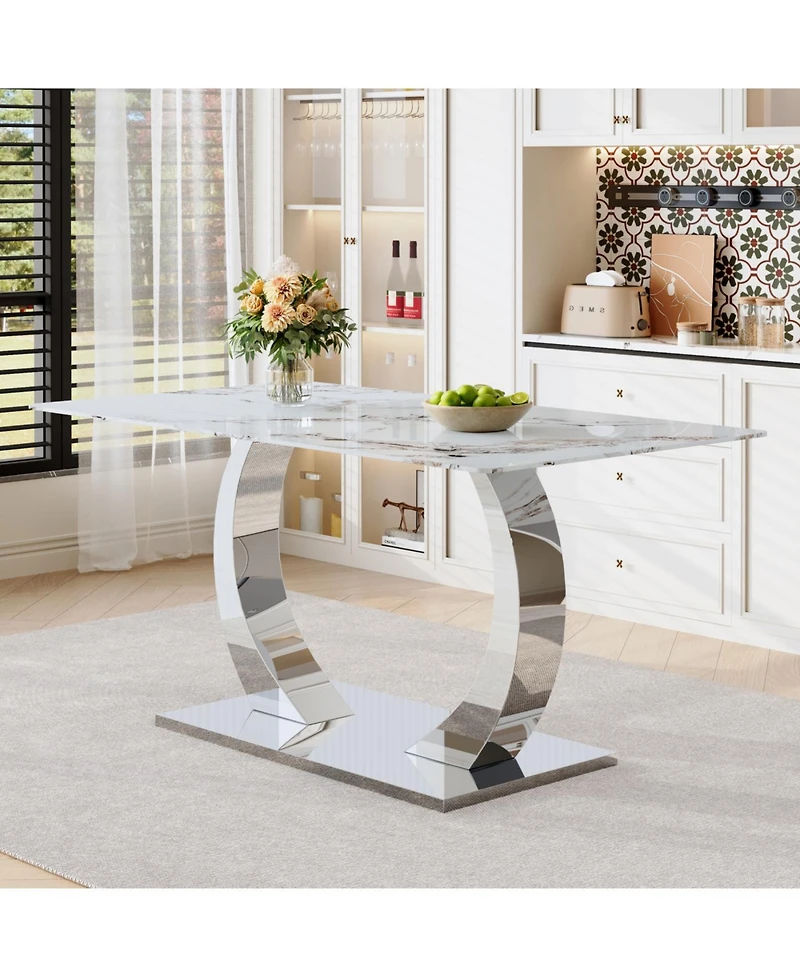 Streamdale Furniture Streamdale Transformable Stainless Steel Dining Table - White Glass Top, 63"x35