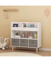 Streamdale Furniture Streamdale Kids Bookshelf with 3 Fabric Bins - White & Gray