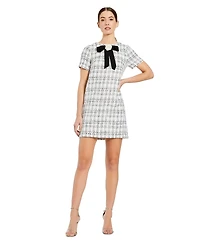 Mug Duggal Women's Bow Short Sleeve Boucle Mini Dress