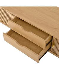 Streamdale Furniture Wooden Oval Fluted Tv Stand with Charging Station & Sliding Door (Up to 80