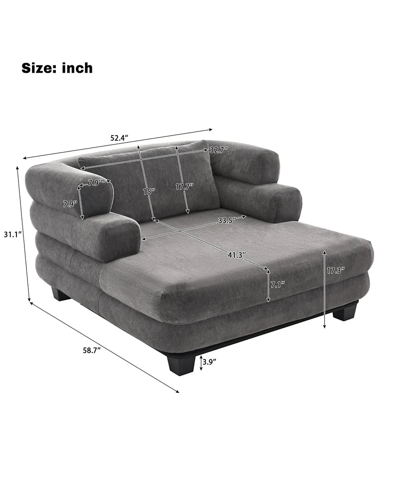 Streamdale Furniture Streamdale Oversized Chaise Lounge 52.4" Modern Chenille Sofa Bed with Deep Seat, Black