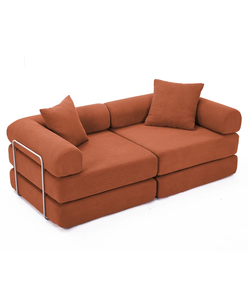 Streamdale Furniture Modular Sofa Bed for Apartments, Convertible, Removable Armrests, Orange