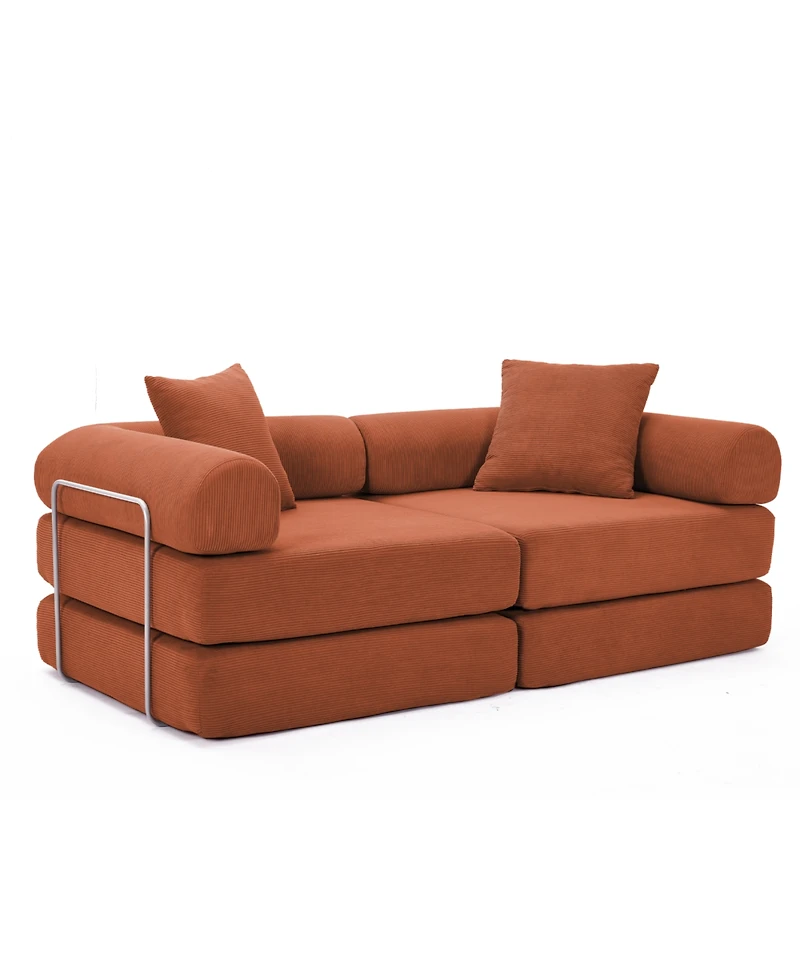 Streamdale Furniture Modular Sofa Bed for Apartments, Convertible, Removable Armrests, Orange